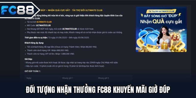 Đối tượng nhận thưởng FC88 khuyến mãi giờ đúp